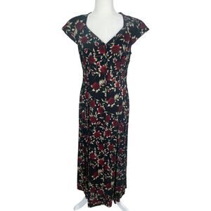 Vtg Betsy Lauren Floral Rayon Button Front Midi Dress Size 10 Feminine Romantic